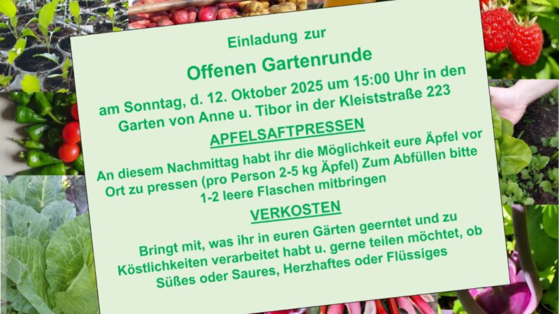 Einladung zur Offenen Gartenrunde im Oktober